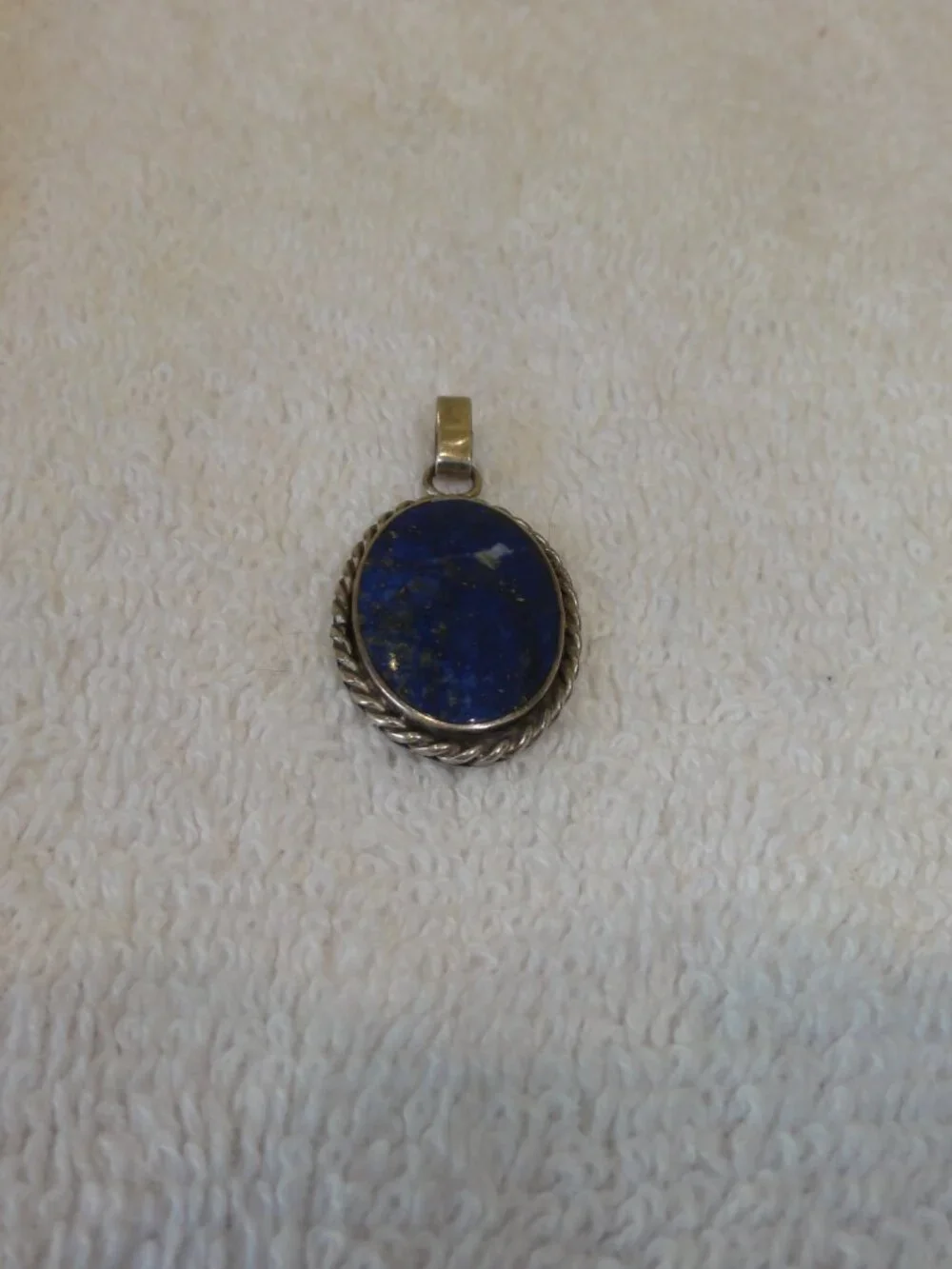 Vintage Silver Beveled Lapis Lazuli Oval Pendant VERY GOOD CONDITION!